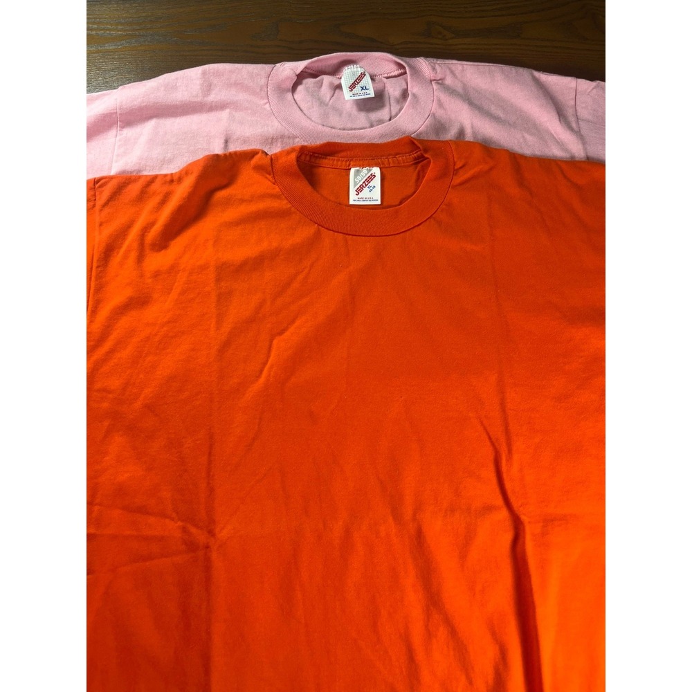 Two (2) Vintage 90's Jerzees Vintage Blank T-Shirts Size XL Pink And Orange USA